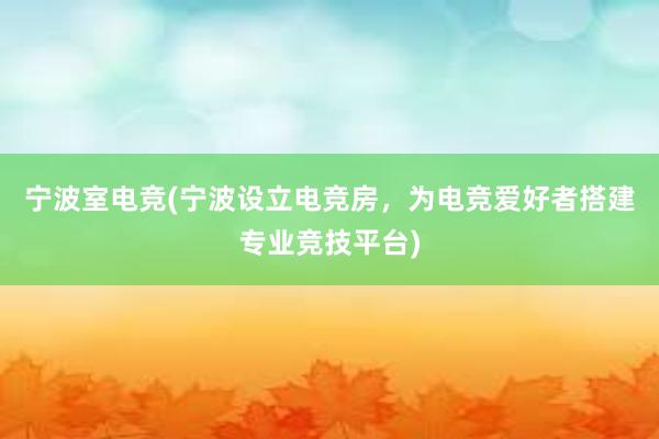 宁波室电竞(宁波设立电竞房，为电竞爱好者搭建专业竞技平台)