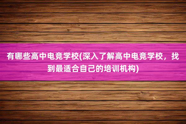 有哪些高中电竞学校(深入了解高中电竞学校，找到最适合自己的培训机构)