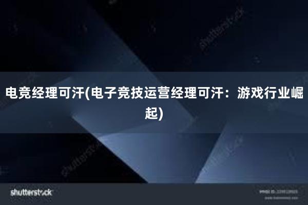 电竞经理可汗(电子竞技运营经理可汗：游戏行业崛起)