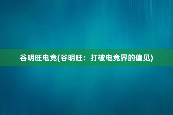 谷明旺电竞(谷明旺：打破电竞界的偏见)