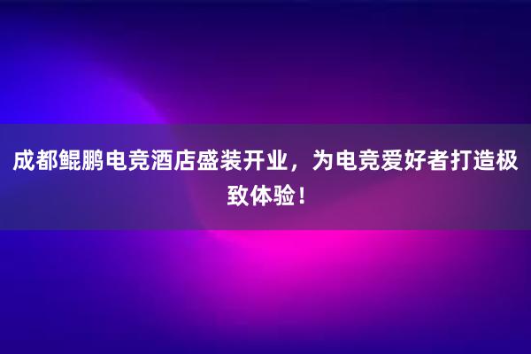 成都鲲鹏电竞酒店盛装开业，为电竞爱好者打造极致体验！